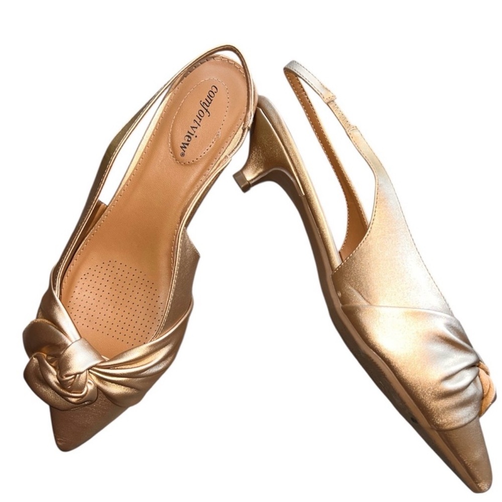 Comfortview Women's Gold Knotted Slingback Heels - Picture 4 of 8